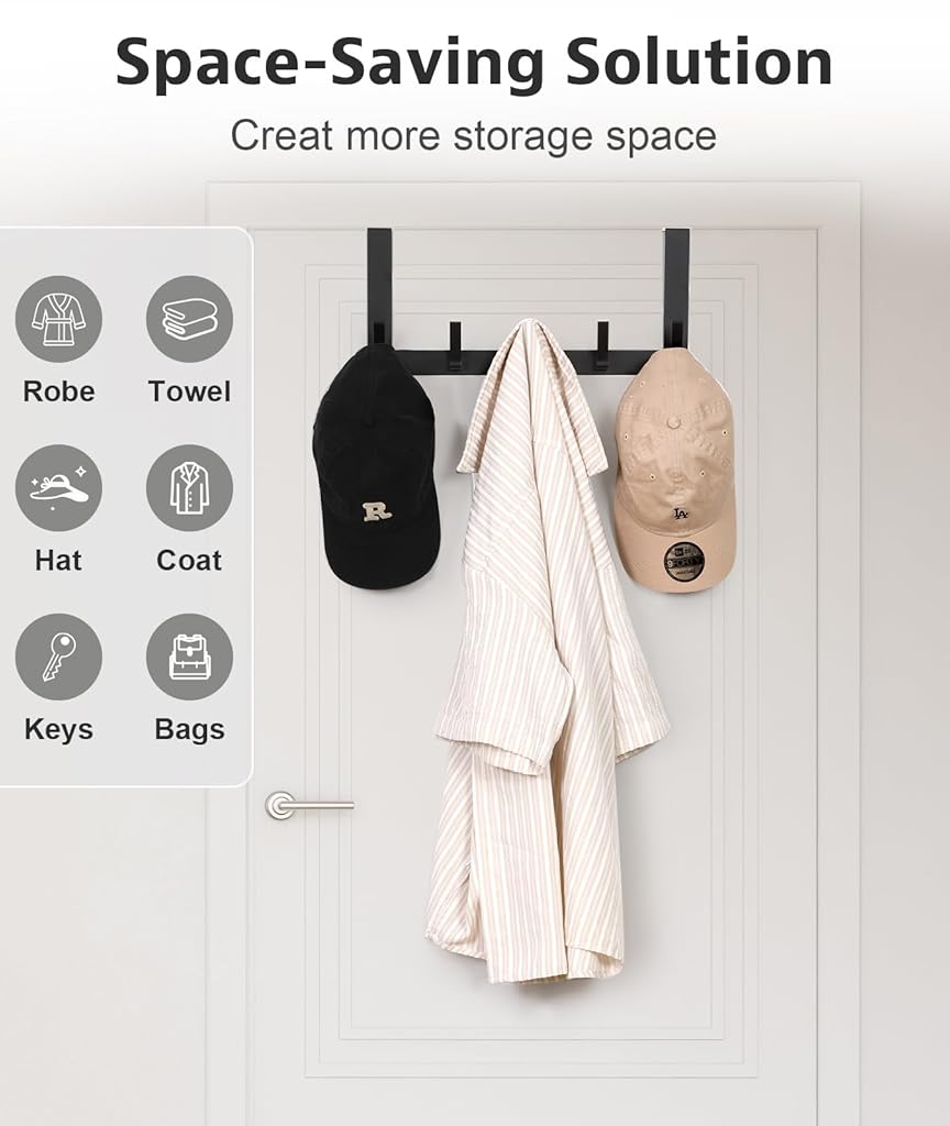 HASTHIP® Over The Door Hooks, Door Hanger Hook, Towel Rack for Bathroom, Door Towel Hanger for Hanging Clothes Hat (Black, 1 Pack) HASTHIP® Over The Door Hooks, Door Hanger Hook, Towel Rack for Bathroom, Door Towel Hanger for Hanging Clothes Hat (Black, 1 Pack)